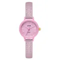 Montre quartz minimaliste avec bracelet fin en cuir rose et cadran rond pour femmes - Rose
