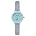 Montre à quartz minimaliste avec cadran bleu clair et bracelet en cuir gris - Bleu