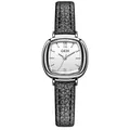 Reloj de cuarzo minimalista para mujer con correa de cuero negro y caja plateada - Caja Plateada Esfera Blanca Correa Negra