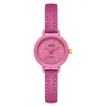 Elegant pink GEDI quartz watch with thin leather strap and gold-tone crown for women - Rose Red