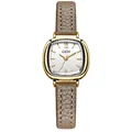 Montre carrée rétro GEDI avec bracelet en cuir marron et boîtier doré brillant - Boîtier Or Cadran Blanc Bracelet Gris