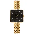 Reloj de cuarzo cuadrado dorado para mujer con esfera negra y correa de eslabones metálicos - Caja Dorada Esfera Negra Pequeño