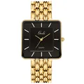 Elegante reloj de cuarzo cuadrado dorado con esfera negra y pulsera de eslabones para mujer - Caja Dorada Esfera Negra Grande