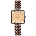 Montre à quartz carrée en or rose élégante avec cadran champagne et bracelet à maillons - Femme Boîtier Bronze Cadran Blanc Verre Brun