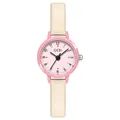 Montre à quartz chic pour femme avec boîtier rose et bracelet en cuir crème - Boîtier Rose Cadran Rose Bracelet Beige
