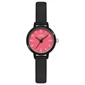 Montre à quartz GEDI pour femme avec bracelet en cuir noir et cadran rose vif éclatant - Boîtier Noir Cadran Rose Bracelet Noir