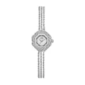 Elegante reloj GEDI plateado para mujer con bisel octagonal y correa de cadena triple - Caja Plateada Esfera Blanca Correa Plateada