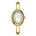 Reloj de brazalete dorado vintage para mujer con esfera blanca ovalada y números romanos - Caja Dorada Esfera Blanca Correa Dorada