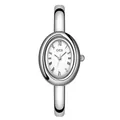 Silberne ovale Armreifenuhr für Damen mit römischen Ziffern und weißem Zifferblatt - Silbernes Gehäuse Weißes Zifferblatt Silberband