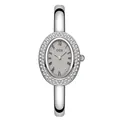 Silberne ovale Armreif-Uhr für Damen mit Kristalllünette und römischen Ziffern - Silbernes Gehäuse Graues Zifferblatt Silberarmband