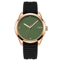 Reloj GEDI con esfera verde oliva, caja de oro rosa y correa de silicona en color negro - Caja Oro Rosa Esfera Verde Correa Negra