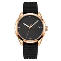 Reloj GEDI de cuarzo con caja de oro rosa, esfera negra y correa de silicona negra - Caja de Oro Rosa Esfera Negra Correa Negra