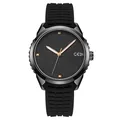 GEDI quartz watch with black silicone strap and rose gold markers on textured dial - Black Case Black Dial Black Strap