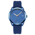 Minimalist navy blue silicone quartz watch with gold markers and textured round dial - Blue Case Blue Dial Blue Strap