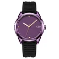 GEDI sports watch featuring a purple dial with gold markers and a black silicone strap - Purple Case Purple Dial Black Strap