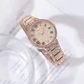 Elegant rose gold women's watch with shimmering crystals and black Roman numerals - Rose Gold