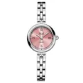 Reloj elegante de acero inoxidable plateado con esfera rosa pastel y números romanos clásicos - Esfera Rosa