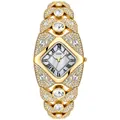 GEDI luxury gold bangle watch for women with diamond rhinestones and rhombus dial - Gold Case White Mother of Pearl Dial Gold Band