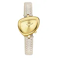 Triangle gold women's watch with cream white leather strap and gold textured dial - Gold Case Gold Marker Apricot Strap