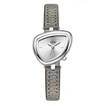 GEDI minimalist triangle silver watch with grey leather strap for stylish women - Silver Case Grey Dial Brown Strap