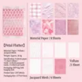 Pink gauze floral scrapbook paper kit with 15 sheets of lace and vellum material - Petal Tune