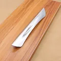 Modern chrome silver recessed drawer handle with damascus wave pattern on wood - Model 3029 Bright Chrome