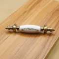 Detailed macro view of European antique drawer handle with floral ceramic patterns - 76mm Hole Spacing Long Handle (1067A04-76mm)