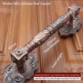 European antique copper door handle with vintage carving and detailed measurements - Total Length 368mm / European Relief - 9811 / Red Bronze