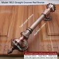 Detail view of antique copper door handle model 9813 with 410mm length and engraved stripes - Total Length 410mm / Straight Pattern Carved - 9813 / Antique Bronze