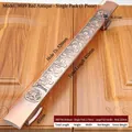 Detailed specs of antique copper door handle model 9889 with dimensions and floral relief - Total Length 420mm / Chinese Floral Relief - 9889 / Red Bronze