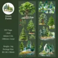 Ruban adhésif PET forêt verte pour journal intime avec motifs d'arbres à l'aquarelle - Zirconia Vert