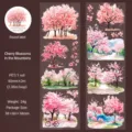 Cinta adhesiva PET con diseño de flores de cerezo y árboles para decoración diaria - Montaña de Cerezos en Flor