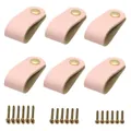 Pink leather drawer pulls with brass knobs and mounting screws set for cabinets - Light Pink
