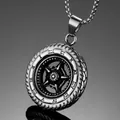 Silver car tire hub pendant necklace with Roman numerals for men on a dark gradient background - Steel Color with Stainless Steel Chain