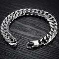 Polished silver stainless steel Cuban link bracelet for men with lobster clasp closure - Width 8 (Square Clasp) / Length 18 / Silver