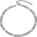 Bracelet à mailles Figaro en argent poli en acier inoxydable avec un fermoir mousqueton - Maille Figaro (Ajustable)