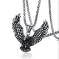 Collana con ciondolo aquila in acciaio inossidabile lucido con piume e catena box - Stile a Forma di Aquila Spiegata