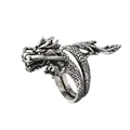Detailed view of retro silver dragon ring showing intricate scale textures and punk style - Vintage Silver