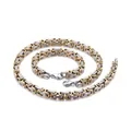 Two-tone gold and silver stainless steel Byzantine necklace and bracelet jewelry set - Necklace / Gold and Silver Two-tone