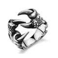 Herren Drachenkralle Ring im Vintage Silber-Look mit detailliertem Rock Totenkopf-Design - Vier Krappen