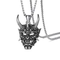 Collar colgante de máscara Hannya vintage en acero de titanio con cadena box para hombre - Máscara de Cuerno de Plata Con Cadena