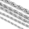 Polished silver stainless steel wheat chains in five different widths on white background - 4mm Width-Lobster Clasp / 65cm