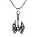 Men's Viking double axe pendant in vintage stainless steel with patterned box chain - Silver
