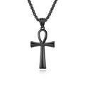 Black stainless steel Ankh cross pendant necklace for men with a solid link chain - Ankh Cross Style / Black