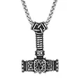Vintage κολιέ σφυρί του Thor Mjölnir με σύμβολο Valknut και χαραγμένους σκανδιναβικούς ρούνους - Μενταγιόν Mjölnir Με Αλυσίδα Κουτί / Αντίκα Ασημί