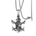 Collana punk in acciaio inossidabile da uomo con teschio pirata, doppie spade e ancora - Stile Teschio Pirata Argento