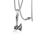 Viking wolf axe pendant necklace in stainless steel with detailed box chain on white - Battle Axe Shape / Silver