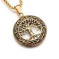 Collar con colgante del Árbol de la Vida hueco en oro con cadena de caja elegante - Dorado + Cadena chapada