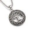 Collana albero della vita vintage in acciaio inox con bordo a nodo celtico e catena - Foglia