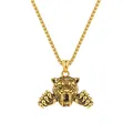Collier pendentif tête de tigre doré avec griffes sur chaîne en acier robuste - Or